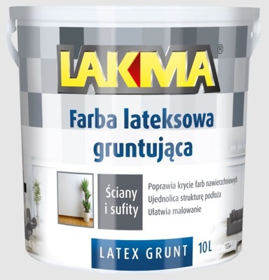 Farba Emulsja Lateksowa Podkładowa Gruntująca Biała LATEX GRUNT LAKMA 10 L