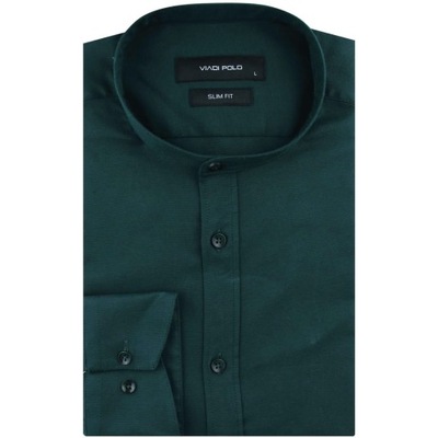 Koszula Męska Codzienna ze stójką bawełna oxford gładka zielona SLIM H258