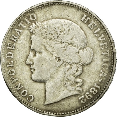 Moneta, Szwajcaria, 5 Francs, 1892, Bern, VF(20-25