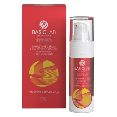 BasicLab Serum Nocne 30 ml z 0,3 % Retinolem, 3 % Witaminą C i Q10