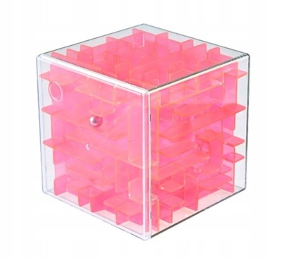 KOSTKA 3 D ZABAWKA LABIRYNT - transparent pink