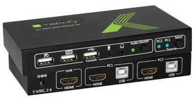 Techly Switch Przełącznik KVM HDMI/USB 2x1 Audio 4K*60Hz Współdzielone USB