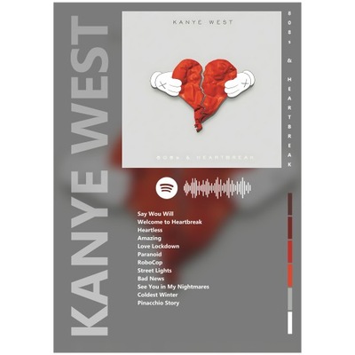 Plakat 42x29,7 A3 okładka albumu Ye Kanye West 808s HEARTBREAK rap legenda