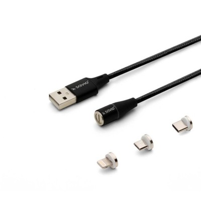 SAVIO KABEL MAGNETYCZNY USB - USB TYP C, MICRO I LIGHTNING, 2M, CZARNY