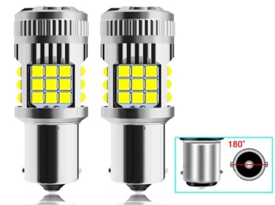 2X P21W BA15S 1156 CANBUS BALTA LED LEMPUTĖS 