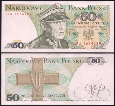 $ Polska 50 ZŁOTYCH P-142c UNC 1988 seria GU