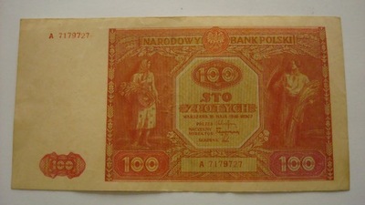 Banknot 100 złotych 1946 seria A stan 3+