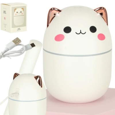 NAWILŻACZ POWIETRZA KOTEK MINI DYFUZOR ZAPACHOWY LAMPKA NOCNA LED RGB