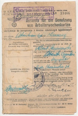 Ausweis Legitymacja kolejowa Ostrówek 1942 r.(128)