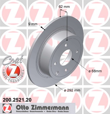 ZIMMERMANN NISSAN TIIDA 292MM ГАЛЬМІВНІ ДИСКИ ЗАД 200.2521.20