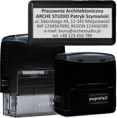 PIECZĄTKA FIRMOWA IMIENNA - Wagraf B3s do 6 wersów - twoje LOGO - CZARNY