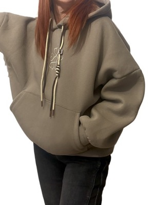 BLUZA BAWEŁNIANA Z KAPTUREM OCIEPLANA ZIMNY-BEŻ UNI