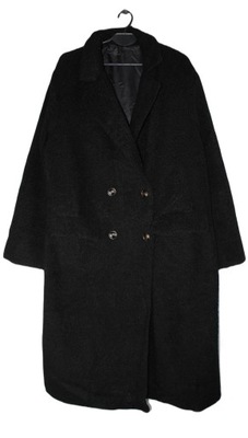 Czarny płaszcz baranek guziki klasyczny XL 42