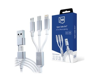 3mk Kabel Przejściówka USB-A/USB-C - USB-C/Micro USB/Lightning Hyper 1,5m