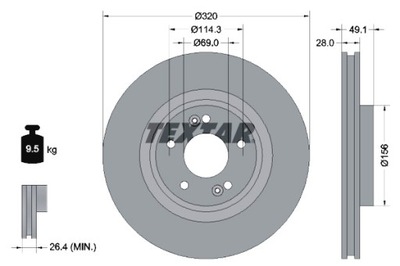 TEXTAR DISKAI STABDŽIŲ 2SZT. PRIEK. HYUNDAI SANTA FE III 2.0D 2.2D 