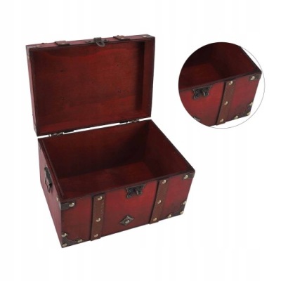 DREWNIANE PIRACKA SKRZYNIA SKARBÓW 240 X 175 X 155 MM