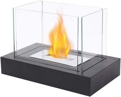 Prostokątny, szklany kominek stołowy JHY Design na bioetanol. Przenośny