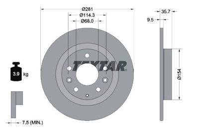 TEXTAR DISCOS DE FRENADO 2 PIEZAS PARTE TRASERA MAZDA CX-3 1.5D 2.0 02.15-  