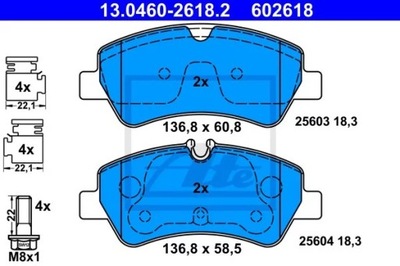 ATE 13.0460-2618 JUEGO ZAPATAS HAMULCOWYCH, FRENOS TARCZOWE  