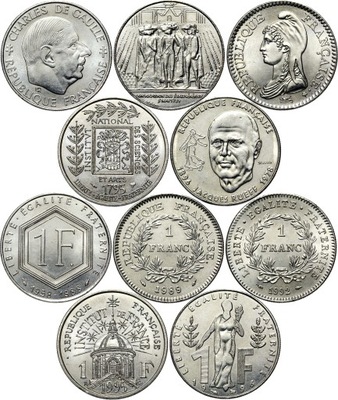 Francja zestaw monet OKOLICZNOŚCIOWYCH 5 x 1 Frank
