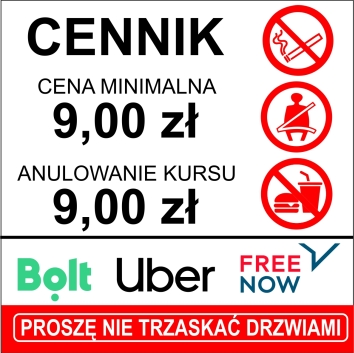 Cennik taryfy taxi taksówkarskie nie trzaskać