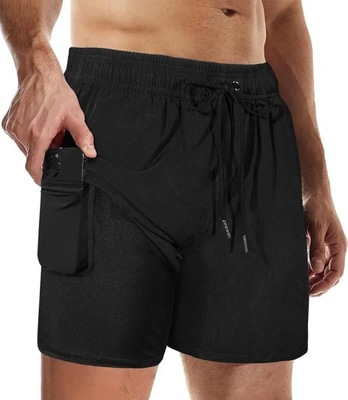 Spodenki kąpielówki męskie szorty plażowe 2w1 treningowe kieszenie rozm. XL