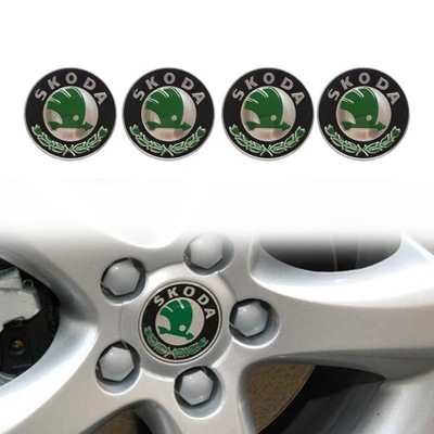 4X CUP NUTS PLUGS DISCS SKODA 56MM GREEN  