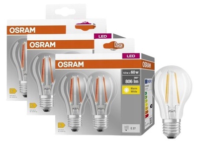 Osram Żarówka LED E27 ciepła 2700K 6 szt 6,5W(60W)