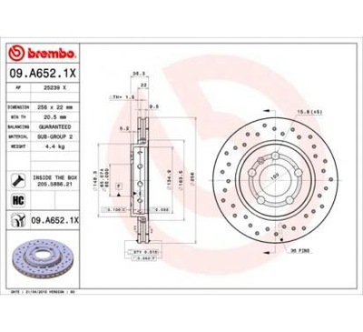 BREMBO DISC BRAKE 256X22 V AUDI A3  