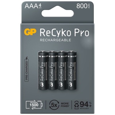 4x GP RECYKO PRO Akumulatorki AAA R03 800mAh EKO