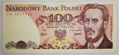 100 złotych WARYŃSKI 1976 PRL rzadka seria DW stan II+