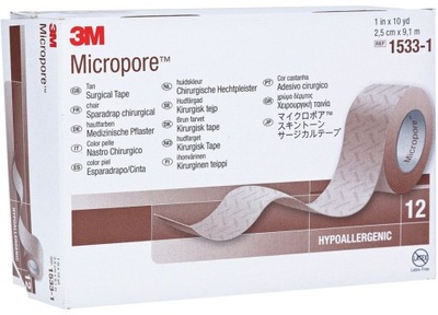 3M Micropore 2,5cm x 9,1m, 12szt. cielisty 1533-1