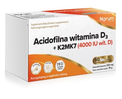 Acidofilna witamina D3 + K2Mk7 60 kapsułek NARUM