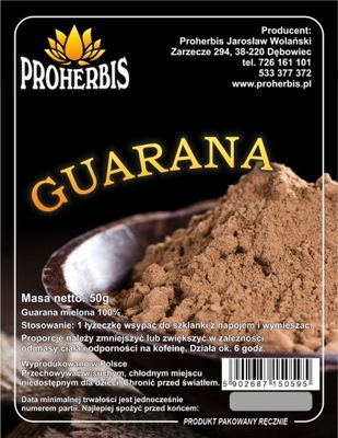 Guarana mielona 50g Proherbis WYPRZEDAŻ