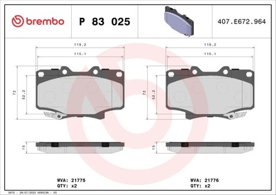 BREMBO P 83 025 JUEGO ZAPATAS HAMULCOWYCH, FRENOS TARCZOWE  