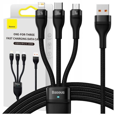 BASEUS SZYBKI KABEL WIELOFUNKCYJNY USB - USB C Lightning microUSB 100W 1,2m