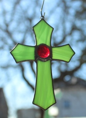 Krzyżyk witrażowy Tiffany do zawieszenia Zielony