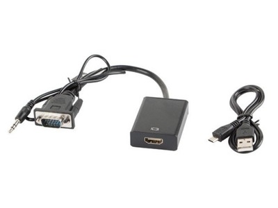 Adapter Lanberg AD-0021-BK (D-Sub (VGA), Mini Jack M - HDMI F; 0,20m; kolor