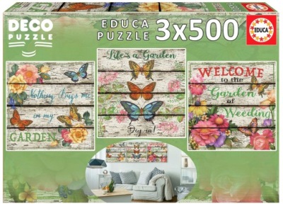 Puzzle 3 x 500 Kwiaty i motyle Educa