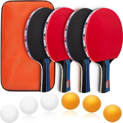4x RAKIETY DO TENISA ZESTAW PIŁECZKI ETUI TENIS STOŁOWY 6 PIŁEK + POKROWIEC