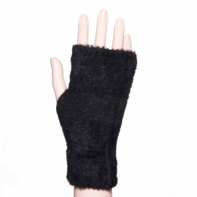 Rękawiczki czarne mitenki alpaka bezpalcowe Monochrom