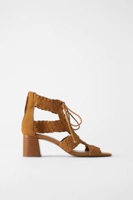 sznurowane skórzane sandały na obcasie Zara 39