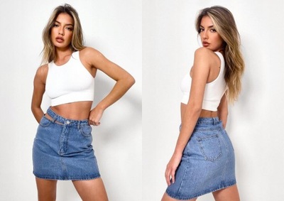 MISSGUIDED JEANSOWA SPÓDNICA Z WYCIĘCIEM XS