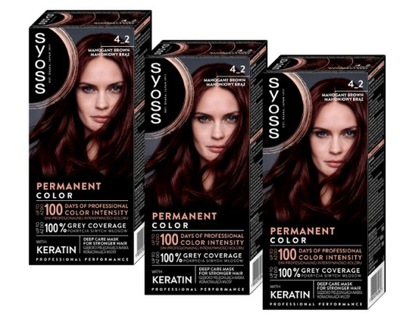 3 x Syoss farba do włosów trwała 4-2 Mahoniowy Brąz