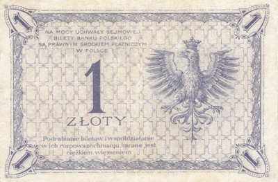 [MB13623] Polska 1 złoty 1919 banknot po naprawie konserwatorskiej