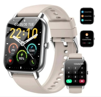 Smartwatch Inteligentny Zegarek Beżowy Srebrny