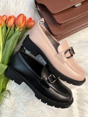 Mokasyny Loafersy damskie BUTY platforma beż 41