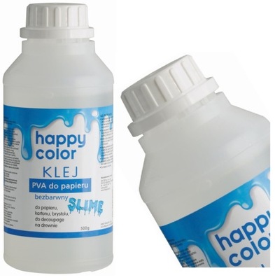 KLEJ DO PAPIERU PVA szkolny w butelce 500 ml Happy Color gluty slime