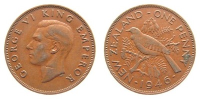 B332. NOWA ZELANDIA, ONE PENNY, 1946