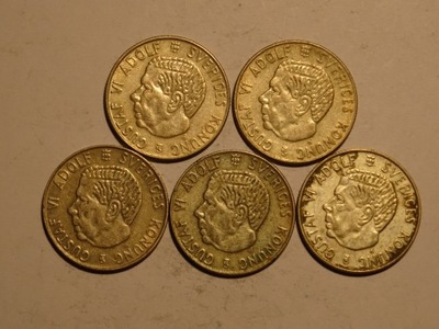 Szwecja 5 monet 1 korona 1954-1959 rok srebro każda inna -294